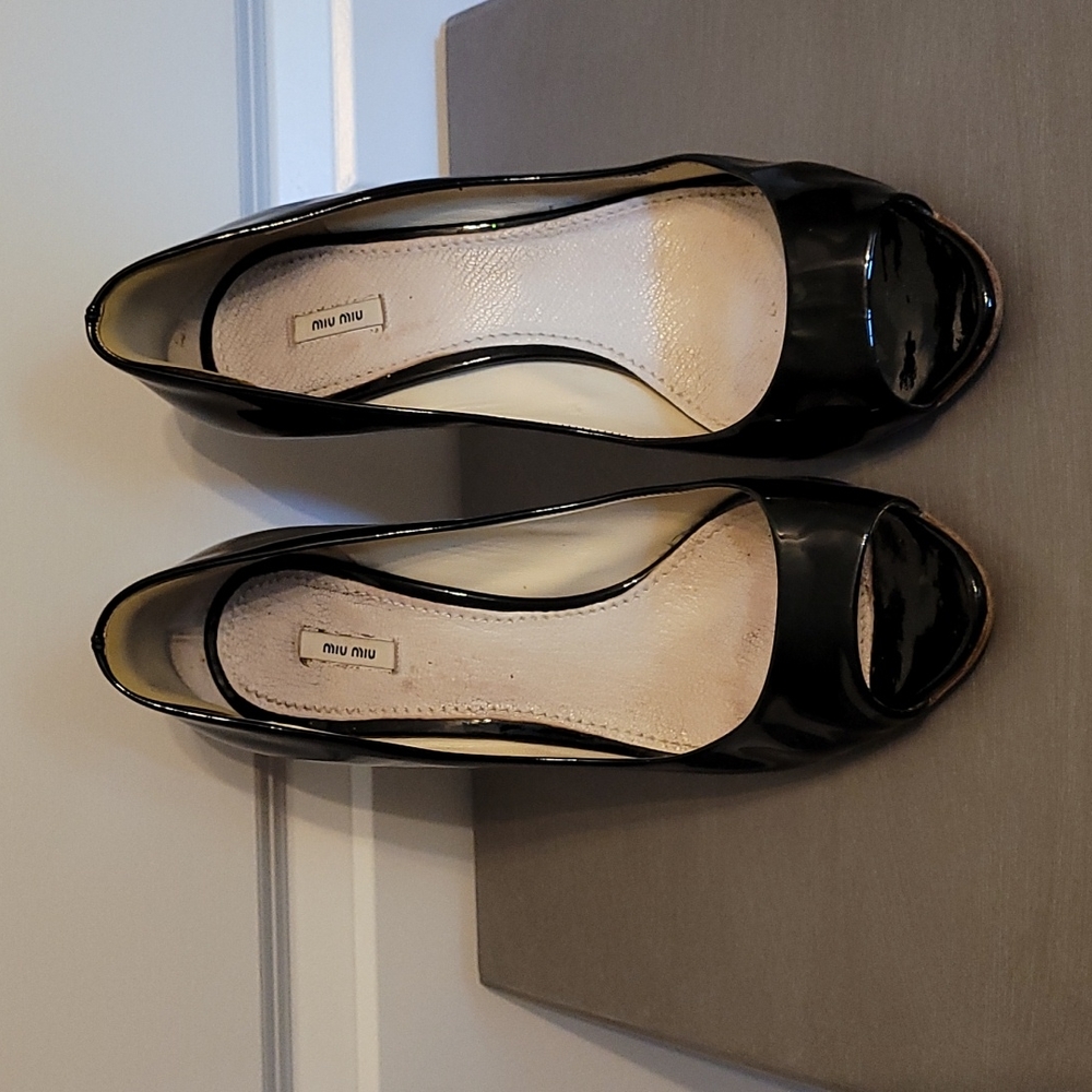 Miu Miu patent leather peep toe heels